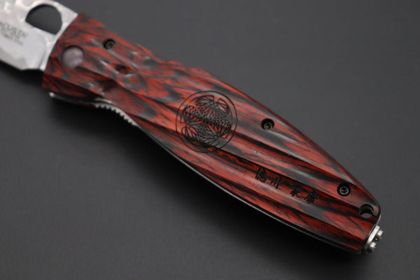 Mcusta SENGOKU Series MC-183G "TOKUGAWA IEYASU" SPG-2 SAN MAI Blade with Red-Pakkawood handle, Now with Pocket Clip - japaneseknifedirect.mom