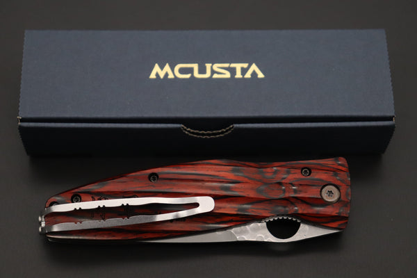Mcusta SENGOKU Series MC-183G "TOKUGAWA IEYASU" SPG-2 SAN MAI Blade with Red-Pakkawood handle, Now with Pocket Clip - japaneseknifedirect.mom