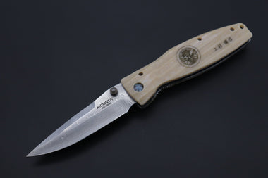 Mcusta SENGOKU Series MC-185D "UESUGI KENSHIN" VG-10 Damascus Blade with White Micarta Handle (Now with Pocket Clip) - japaneseknifedirect.mom