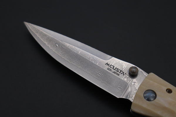 Mcusta SENGOKU Series MC-185D "UESUGI KENSHIN" VG-10 Damascus Blade with White Micarta Handle (Now with Pocket Clip) - japaneseknifedirect.mom
