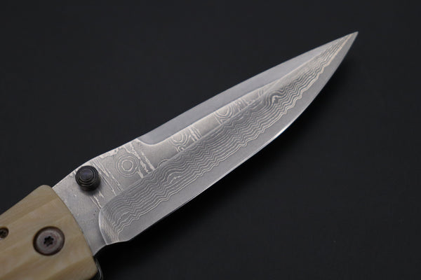Mcusta SENGOKU Series MC-185D "UESUGI KENSHIN" VG-10 Damascus Blade with White Micarta Handle (Now with Pocket Clip) - japaneseknifedirect.mom