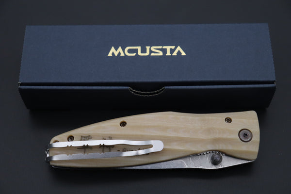 Mcusta SENGOKU Series MC-185D "UESUGI KENSHIN" VG-10 Damascus Blade with White Micarta Handle (Now with Pocket Clip) - japaneseknifedirect.mom