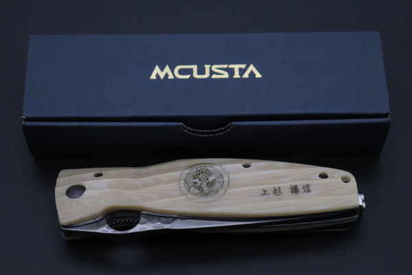 Mcusta SENGOKU Series MC-185G "UESUGI KENSHIN" SPG-2 SAN MAI Blade with White Micarta Handle (Now with Pocket Clip) - japaneseknifedirect.mom