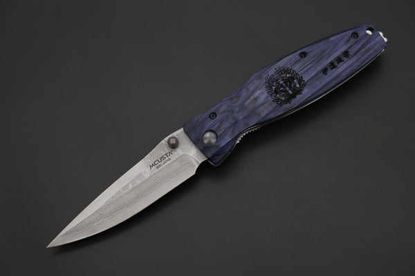 Mcusta SENGOKU Series MC-186D "DATE MASAMUNE" VG-10 Damascus Blade with Blue Pakkawood Handle, Now with Pocket Clip! - japaneseknifedirect.mom