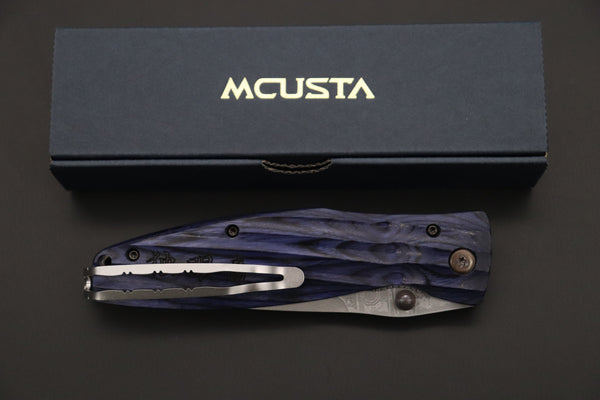 Mcusta SENGOKU Series MC-186D "DATE MASAMUNE" VG-10 Damascus Blade with Blue Pakkawood Handle, Now with Pocket Clip! - japaneseknifedirect.mom