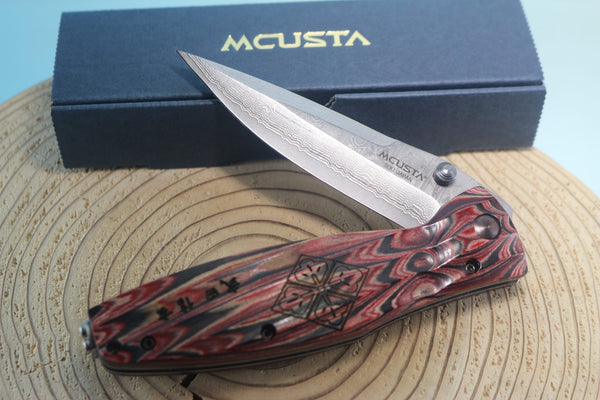Mcusta SENGOKU Series MC-187D "TAKEDA SHINGEN" VG-10 Damascus Blade with Red/Black Pakkawood Handle - japaneseknifedirect.mom