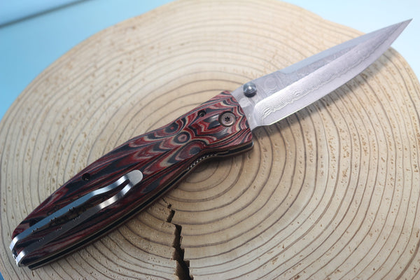 Mcusta SENGOKU Series MC-187D "TAKEDA SHINGEN" VG-10 Damascus Blade with Red/Black Pakkawood Handle - japaneseknifedirect.mom