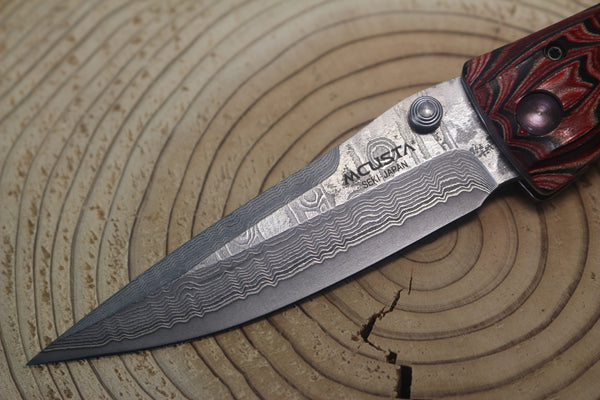 Mcusta SENGOKU Series MC-187D "TAKEDA SHINGEN" VG-10 Damascus Blade with Red/Black Pakkawood Handle - japaneseknifedirect.mom