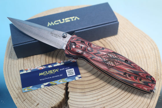 Mcusta SENGOKU Series MC-187D "TAKEDA SHINGEN" VG-10 Damascus Blade with Red/Black Pakkawood Handle - japaneseknifedirect.mom