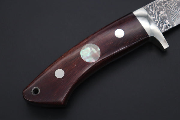 Mr. Itou  IT-1000 Drop Point Hunter, 3.5" R-2 Damascus Blade, Stabilized Lacewood Handle with White Abalone inlay