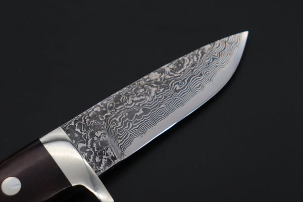Mr. Itou  IT-1000 Drop Point Hunter, 3.5" R-2 Damascus Blade, Stabilized Lacewood Handle with White Abalone inlay