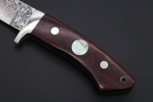 Mr. Itou  IT-1000 Drop Point Hunter, 3.5" R-2 Damascus Blade, Stabilized Lacewood Handle with White Abalone inlay
