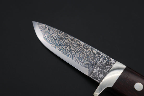 Mr. Itou  IT-1000 Drop Point Hunter, 3.5" R-2 Damascus Blade, Stabilized Lacewood Handle with White Abalone inlay