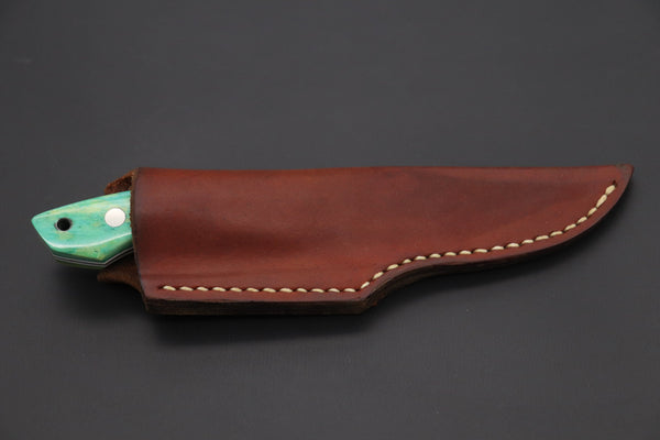 Mr. Itou  IT-1010 Drop Point Utility Hunter, 3.4" R-2 Damascus Blade,Green Camelbone Handle