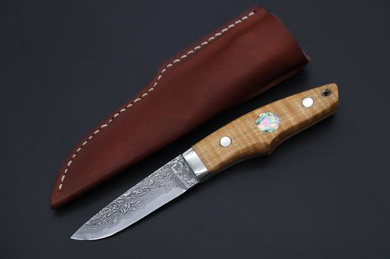 Mr. Itou  IT-1020 Drop Point Utility Hunter, 3.5" R-2 Damascus Blade, Stabilized Maplewood Handle