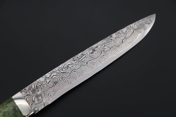 Mr. Itou  IT-205B  Custom R2 Damascus 5-1/2" Drop-point Hunter, Maple Burl wood Handle - japaneseknifedirect.mom