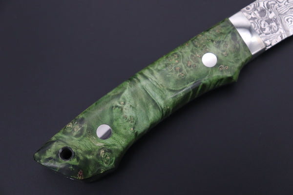 Mr. Itou  IT-205B  Custom R2 Damascus 5-1/2" Drop-point Hunter, Maple Burl wood Handle - japaneseknifedirect.mom