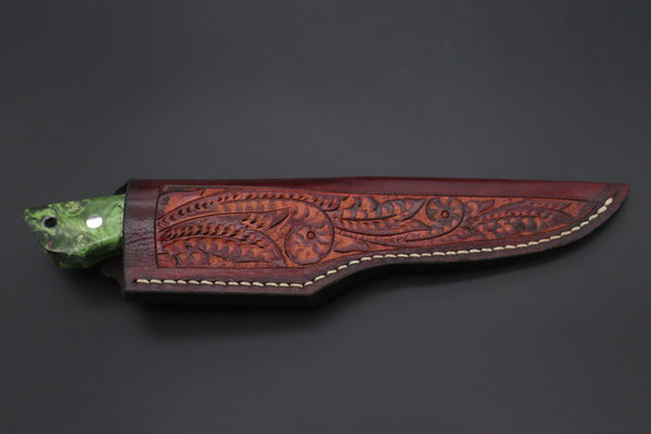 Mr. Itou  IT-205B  Custom R2 Damascus 5-1/2" Drop-point Hunter, Maple Burl wood Handle - japaneseknifedirect.mom