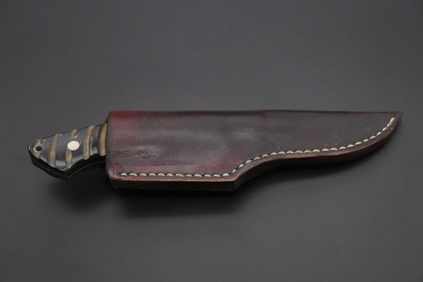 Mr. Itou  IT-410B Drop Point Hunter, 3-5/8" R-2 Damascus Blade, Jigged Buffalo Horn Handle