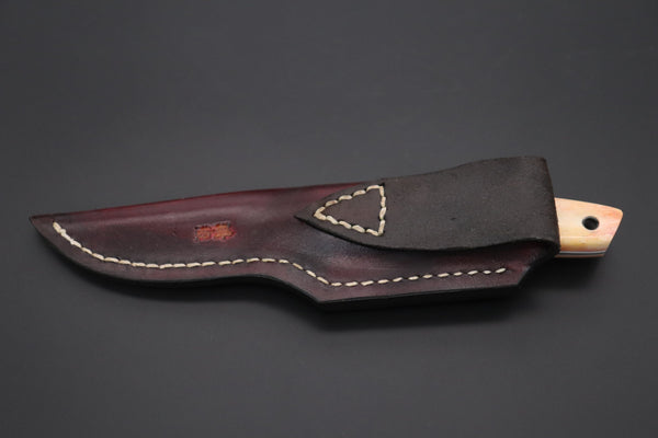 Mr. Itou IT-420A Drop Point Utility Hunter, 3-3/4" R-2 Damascus Blade, Orange Camelbone Handle