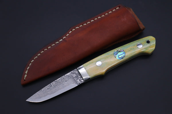 Mr. Itou  IT-440B Drop point Utility Hunter, R2 Damascus Blade,  Camelbone Handle - japaneseknifedirect.mom