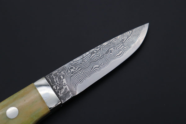 Mr. Itou  IT-440B Drop point Utility Hunter, R2 Damascus Blade,  Camelbone Handle - japaneseknifedirect.mom