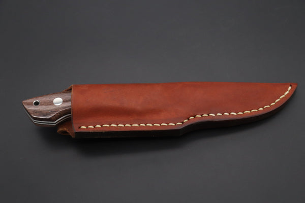 Mr. Itou  IT-450B Drop Point Utility Hunter, 3-5/8" R-2 Damascus Blade, Brown Camelbone Handle