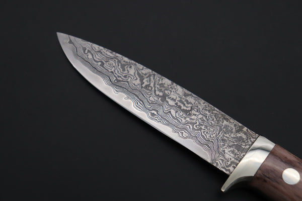 Mr. Itou  IT-470B Drop Point Hunter, 4" R-2 Damascus Blade, Brown Camelbone Handle