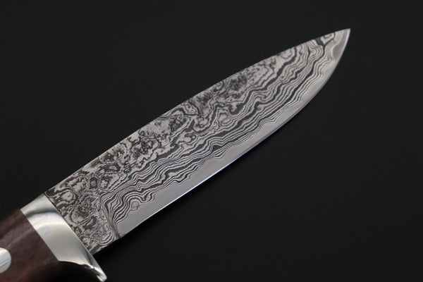 Mr. Itou  IT-470B Drop Point Hunter, 4" R-2 Damascus Blade, Brown Camelbone Handle