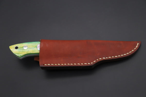 Mr. Itou  IT-480B Drop Point Hunter, 3-3/4" R2 Damascus Blade, Green Camelbone Handle - japaneseknifedirect.mom