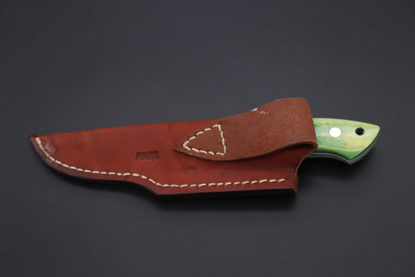Mr. Itou  IT-480B Drop Point Hunter, 3-3/4" R2 Damascus Blade, Green Camelbone Handle - japaneseknifedirect.mom