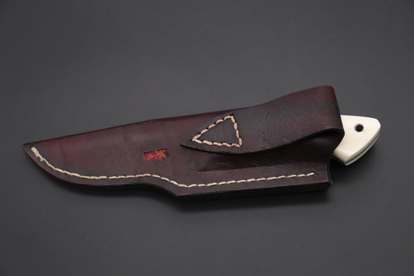 Mr. Itou  IT-490A Drop Point Hunter, 3-1/4" R-2 Damascus Blade, White Camelbone Handle
