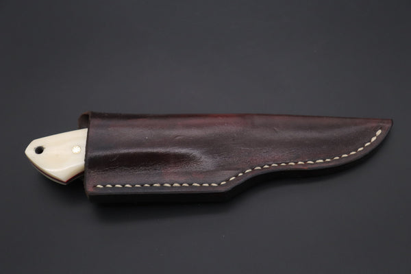 Mr. Itou  IT-500B Drop Point Hunter, 3-3/4" R2 Damascus Blade, White Camelbone Handle
