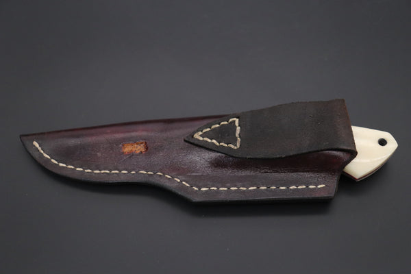 Mr. Itou  IT-500B Drop Point Hunter, 3-3/4" R2 Damascus Blade, White Camelbone Handle