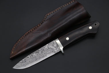 Mr. Itou  IT-590L Drop Point Hunter,  4-3/4" R-2 Damascus Blade, Premium Desert Ironwood Handle - japaneseknifedirect.mom