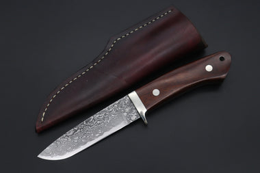 Mr. Itou  IT-590M Drop Point Hunter,  4-1/4" R-2 Damascus Blade, Premium Desert Ironwood Handle - japaneseknifedirect.mom