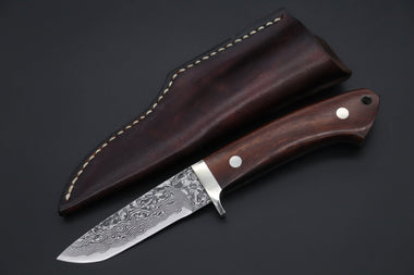 Mr. Itou  IT-590S Drop Point Hunter,  3-1/2" R2 Damascus Blade, Premium Desert Ironwood Handle - japaneseknifedirect.mom