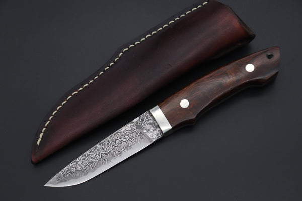 Mr. Itou  IT-620A Drop Point Utility Hunter, 3-3/4" R-2 Damascus Blade, Premium Desert Ironwood Handle - japaneseknifedirect.mom