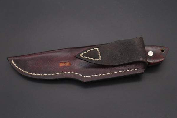 Mr. Itou IT-620B Drop Point Utility Hunter, 3-3/4" R-2 Damascus Blade, Premium Quince Burl wood Handle