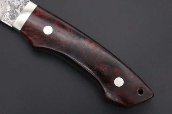 Mr. Itou IT-620B Drop Point Utility Hunter, 3-3/4" R-2 Damascus Blade, Premium Quince Burl wood Handle