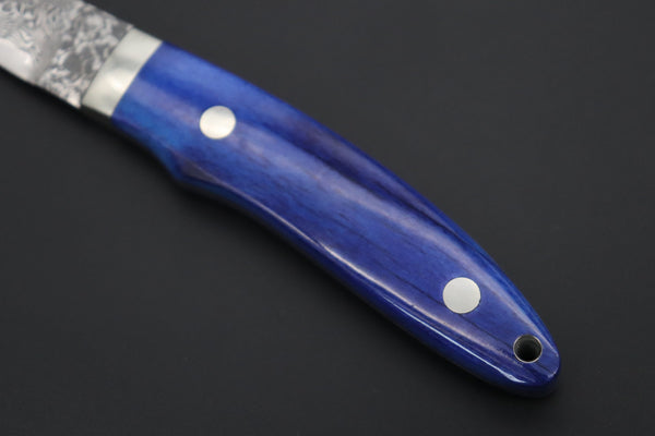 Mr. Itou  IT-630B Drop Point Utility Hunter, 3-1/4" R2 Damascus Blade, Blue Color Camelbone Handle