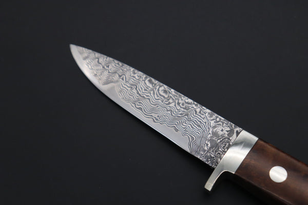 Mr. Itou  IT-660A Drop Point Utility Hunter, 3-1/2" R2 Damascus Blade, Premium Desert Ironwood - japaneseknifedirect.mom