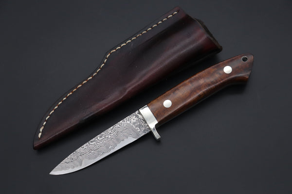 Mr. Itou  IT-660A Drop Point Utility Hunter, 3-1/2" R2 Damascus Blade, Premium Desert Ironwood - japaneseknifedirect.mom