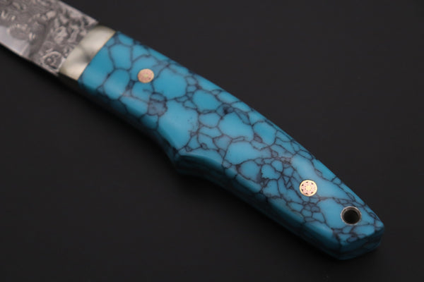 Mr. Itou IT-710 Drop Point Utility Hunter, 3-3/4" R-2 Damascus Blade, Turquoise composite Stone Handle