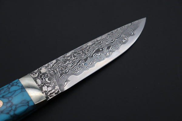 Mr. Itou IT-710 Drop Point Utility Hunter, 3-3/4" R-2 Damascus Blade, Turquoise composite Stone Handle