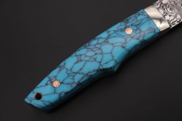 Mr. Itou IT-710 Drop Point Utility Hunter, 3-3/4" R-2 Damascus Blade, Turquoise composite Stone Handle
