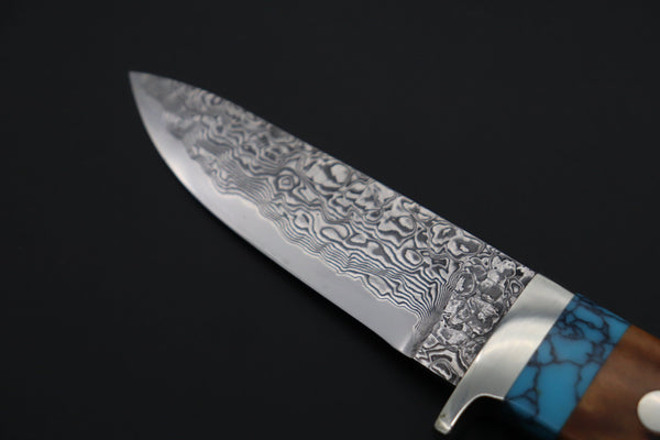 Mr. Itou  IT-720 "Treasure Hunter Series" Drop Point Hunter, 3-5/8" R2 Damascus Blade, Sambar Stag Custom Combination Handle