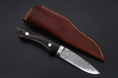Mr. Itou  IT-730 Drop Point Utility Hunter, 3-1/2" R2 Damascus Blade, Premium Desert Ironwood Handle