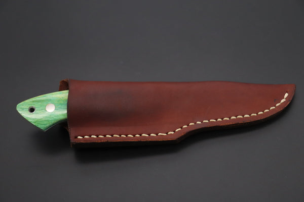 Mr. Itou  IT-740 Drop Point Hunter, 3-5/8" R2 Damascus Blade, Green Camelbone Handle with White Abalone inlay