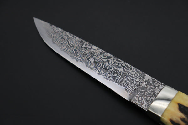 Mr. Itou  IT-750 Drop Point Utility Hunter, 4.8" R-2 Damascus Blade,Stag Handle